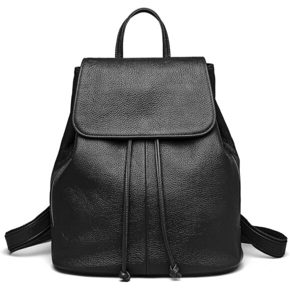 Women Black Genuine Leather Backpack Elegant Ladies Shoulder Bags Travel Handbag